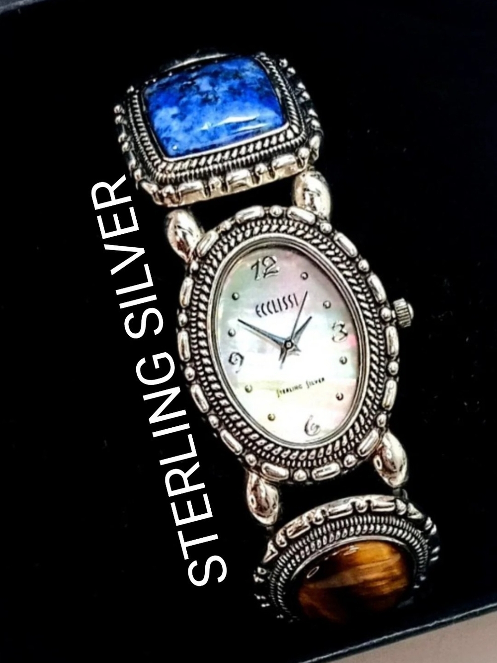 Sterling Silver- Precious Stones Women's Bracelet Watch